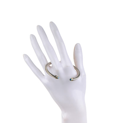 David Yurman Sterling Silver 14K Yellow Gold Blue Topaz 5mm Cable Classics Petite Color Bracelet 2 of 4