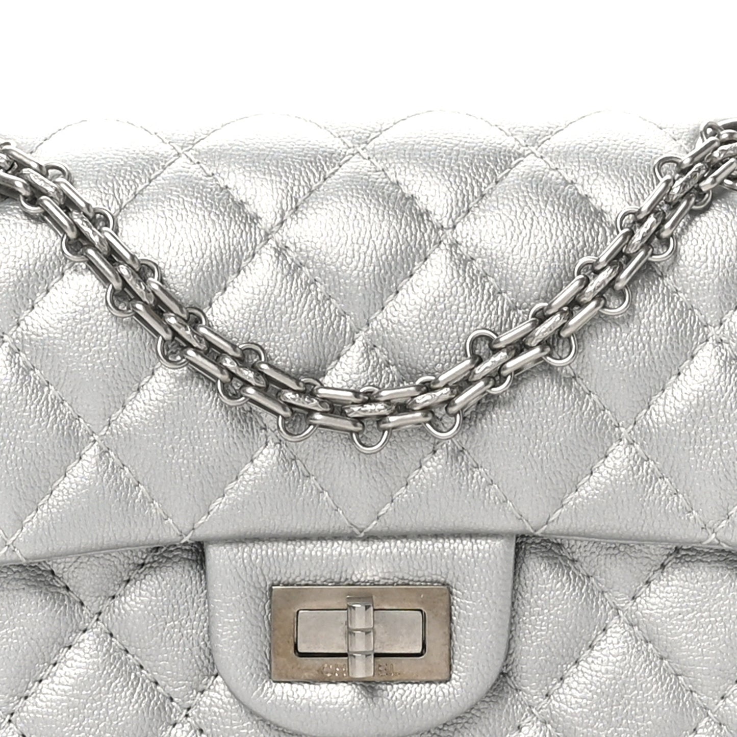 Metallic Grained Calfskin Quilted 2.55 Reissue Mini Flap Silver