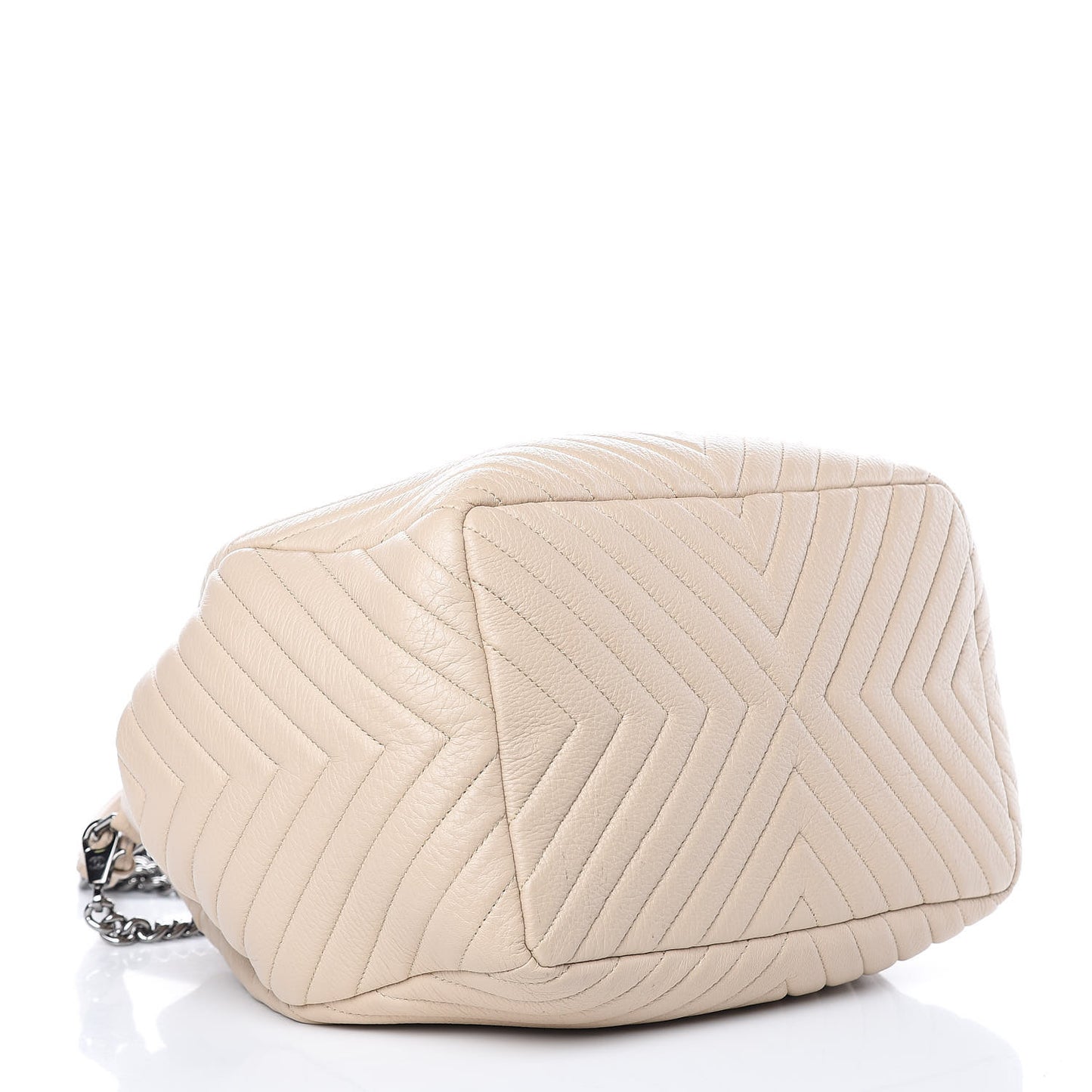 Deerskin Chevron Large CC Chain Bucket Drawstring Bag Beige