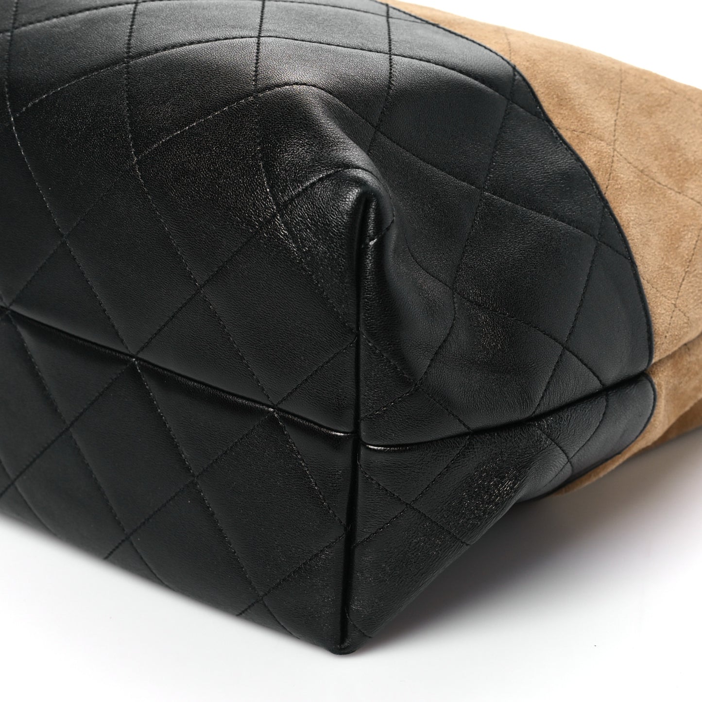 Suede Calfskin Shiny Lambskin Quilted Large Coco Base Shopping Bag Beige Black