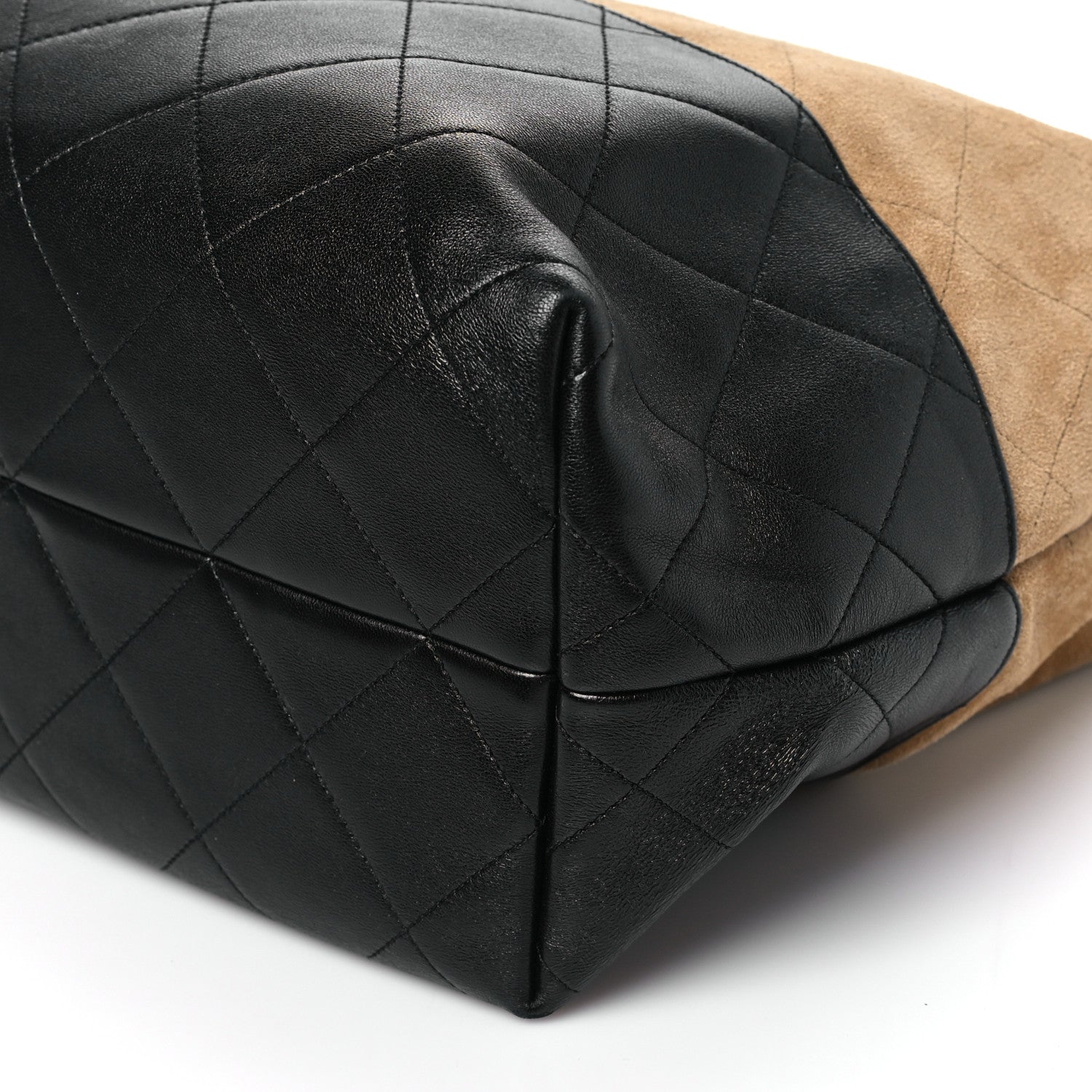Chanel Suede Calfskin Shiny Lambskin Quilted Large Coco Base Shopping Bag Beige Black 10 of 10