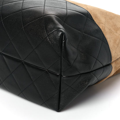 Chanel Suede Calfskin Shiny Lambskin Quilted Large Coco Base Shopping Bag Beige Black 10 of 10