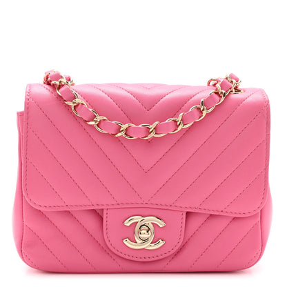 Chanel Lambskin Chevron Quilted Mini Square Flap Pink 1 of 11