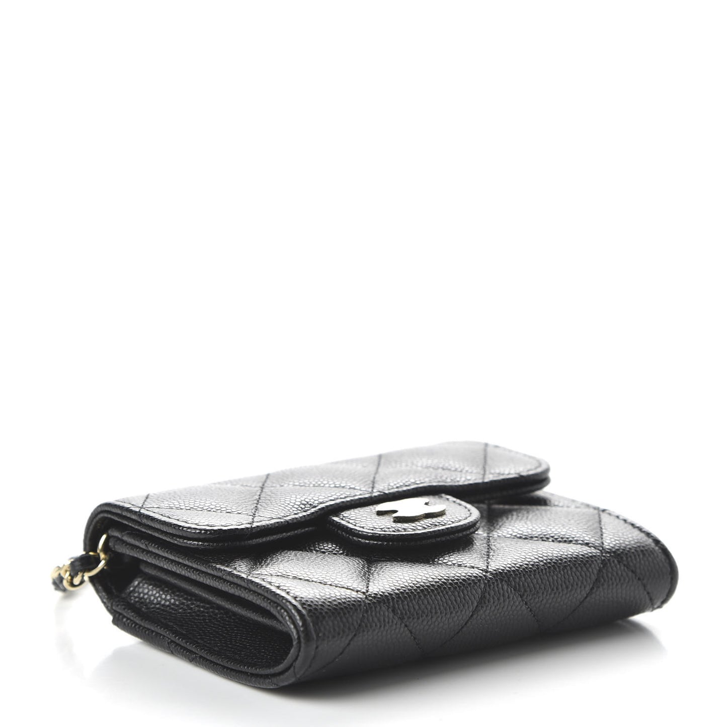 Caviar Quilted Flap Card Holder On Chain Black
