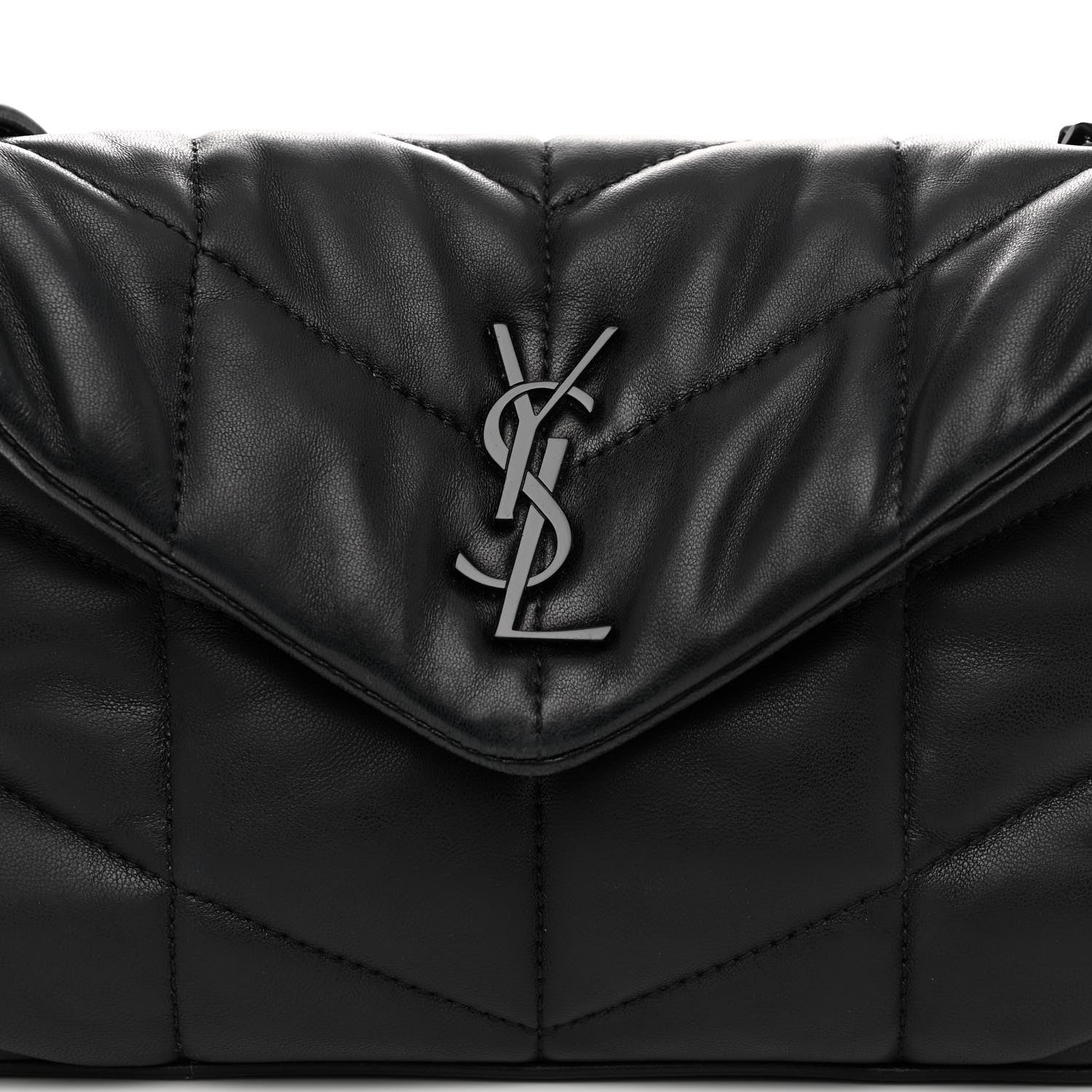 Saint Laurent Lambskin Quilted Toy Loulou Puffer Monogram Chain Satchel Black 7 of 10