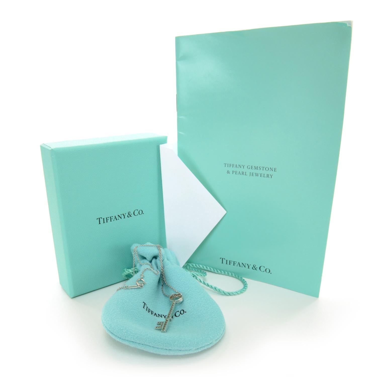 Tiffany Platinum Diamond Oval Key Pendant Necklace 3 of 6