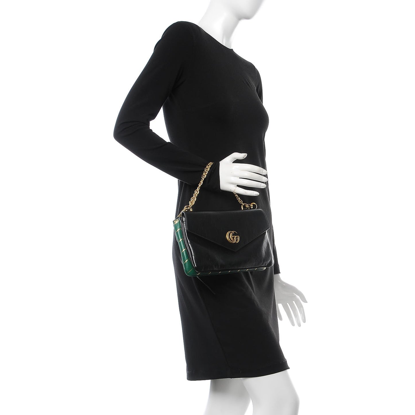 Calfskin Diagonal GG Medium Thiara Double Envelope Shoulder Bag Emerald Green Black