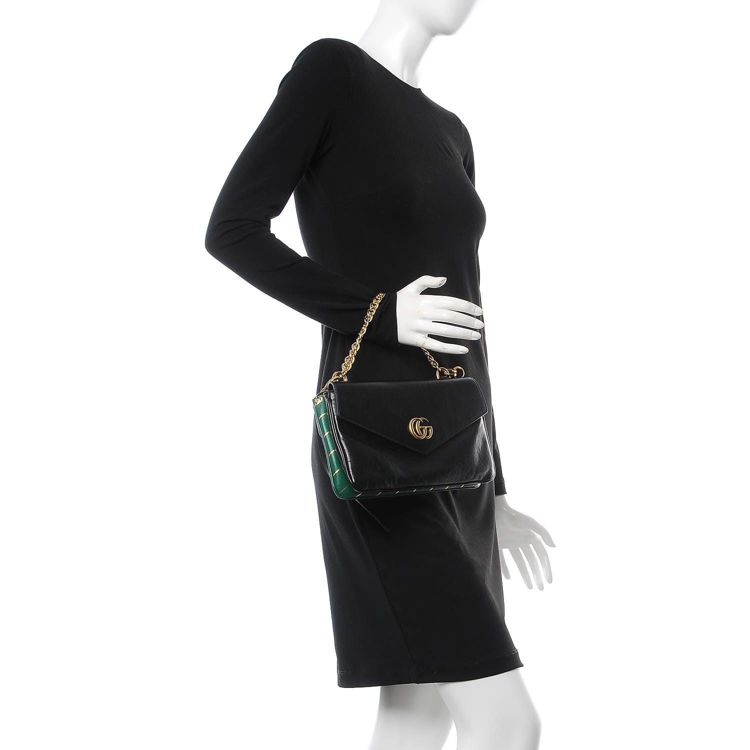 Gucci Calfskin Diagonal GG Medium Thiara Double Envelope Shoulder Bag Emerald Green Black 4 of 11