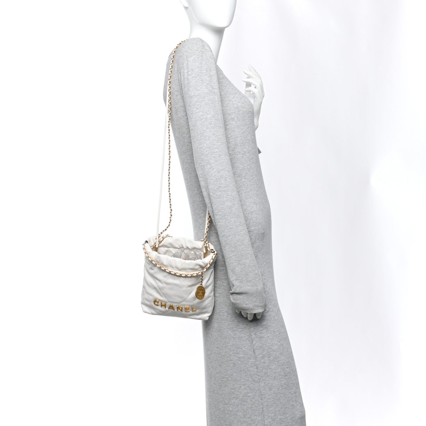Shiny Calfskin Quilted Mini Chanel 22 White