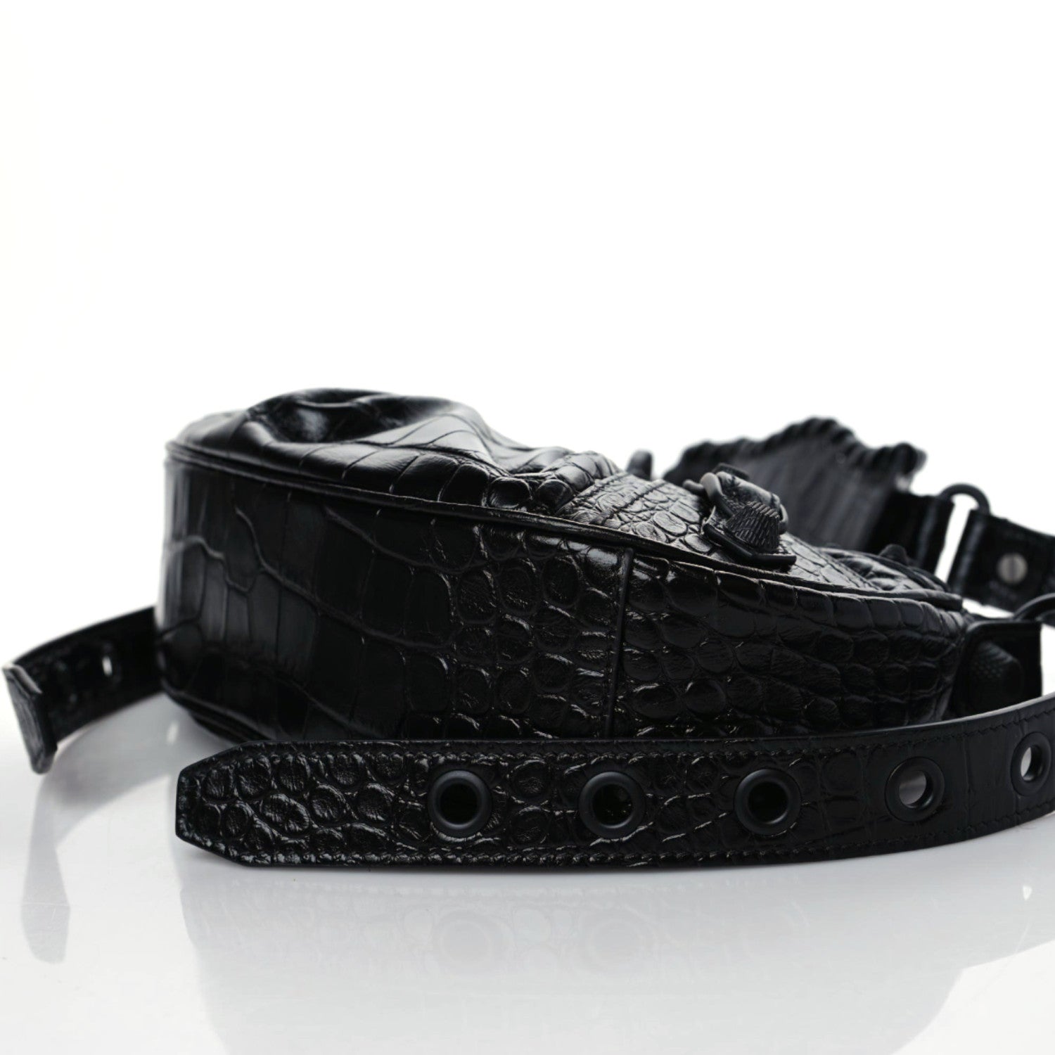Balenciaga Extra Supple Calfskin Crocodile Embossed Monochrome Le Cagole Shoulder Bag XS Black 9 of 9