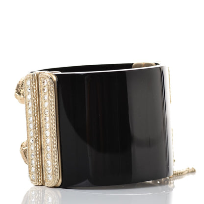 Chanel Resin Crystal CC Cuff Black Gold 3 of 6