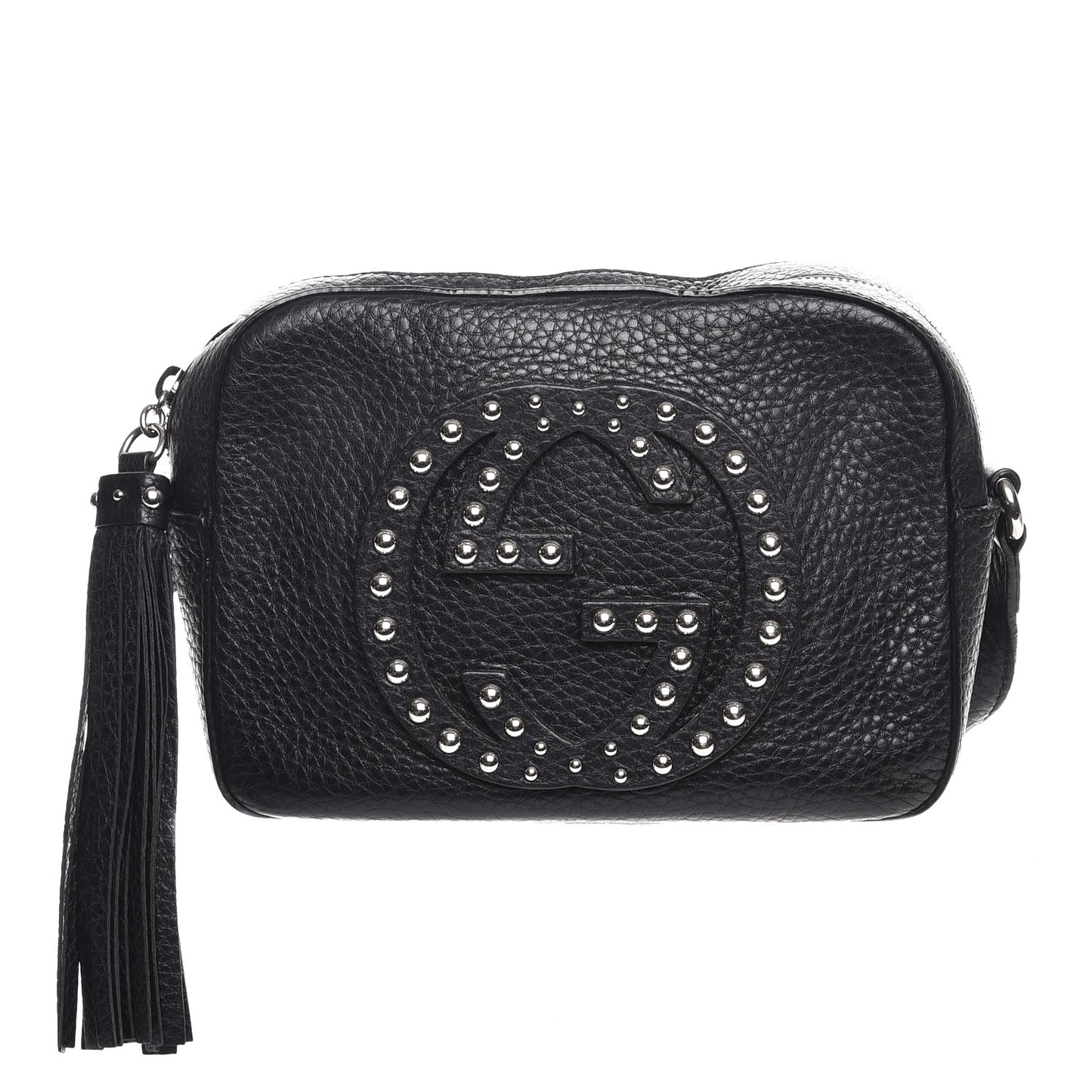 Pebbled Calfskin Studded Small Soho Disco Bag Black