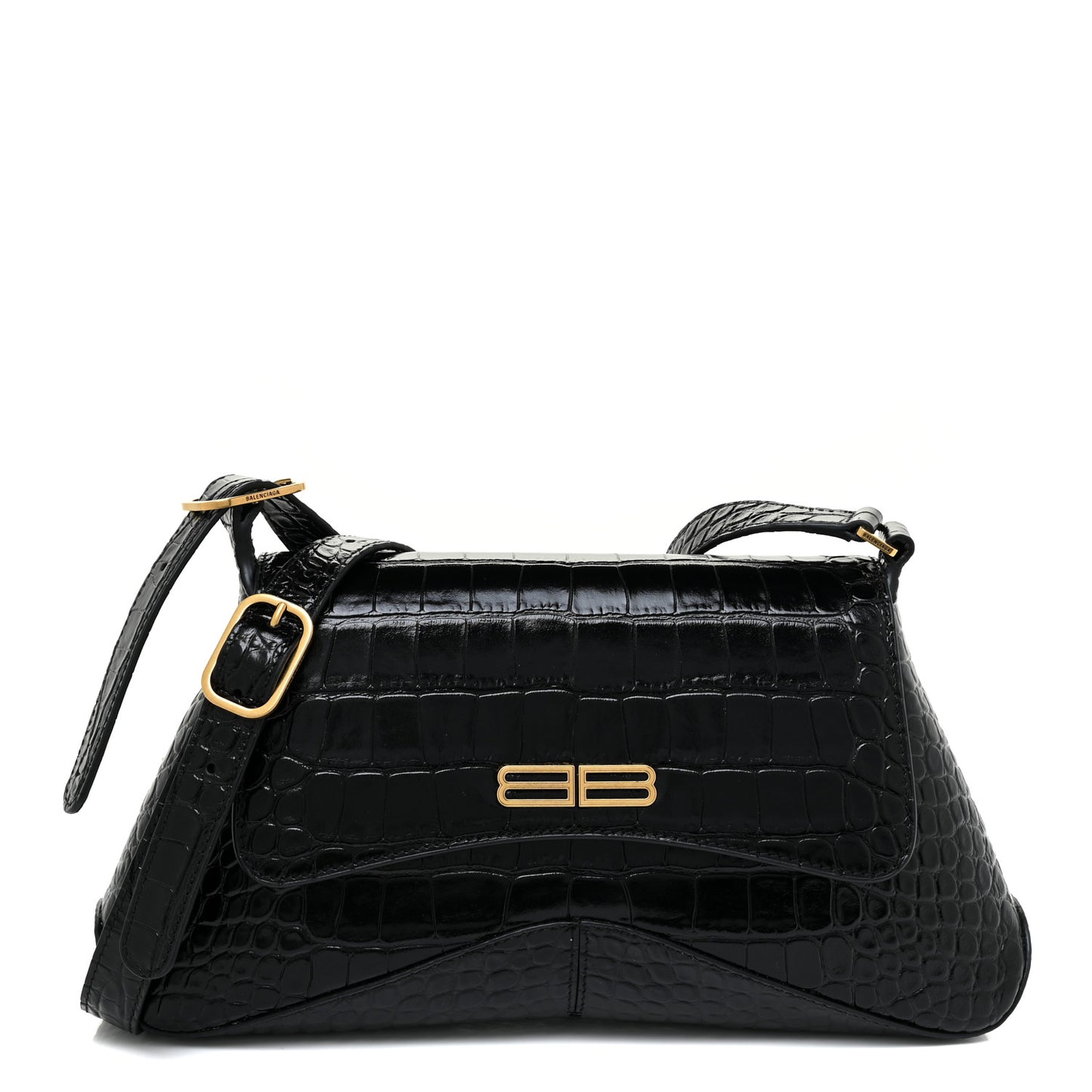 Shiny Super Supple Calfskin Crocodile Embossed Medium XX Flap Bag Black