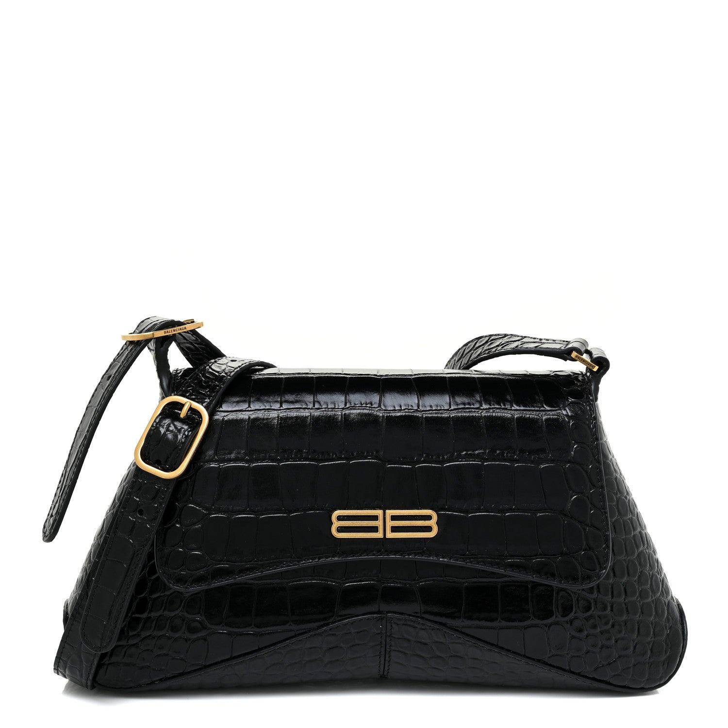 Balenciaga Shiny Super Supple Calfskin Crocodile Embossed Medium XX Flap Bag Black 1 of 12