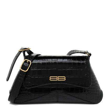 Balenciaga Shiny Super Supple Calfskin Crocodile Embossed Medium XX Flap Bag Black 1 of 12