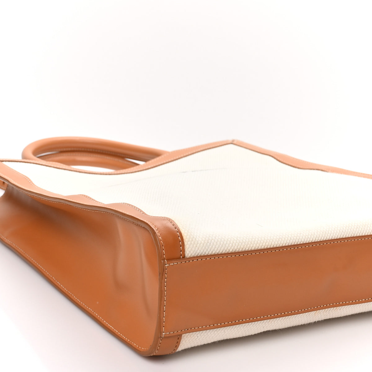 Canvas Calfskin Logo Print Small Vertical Cabas Natural Tan