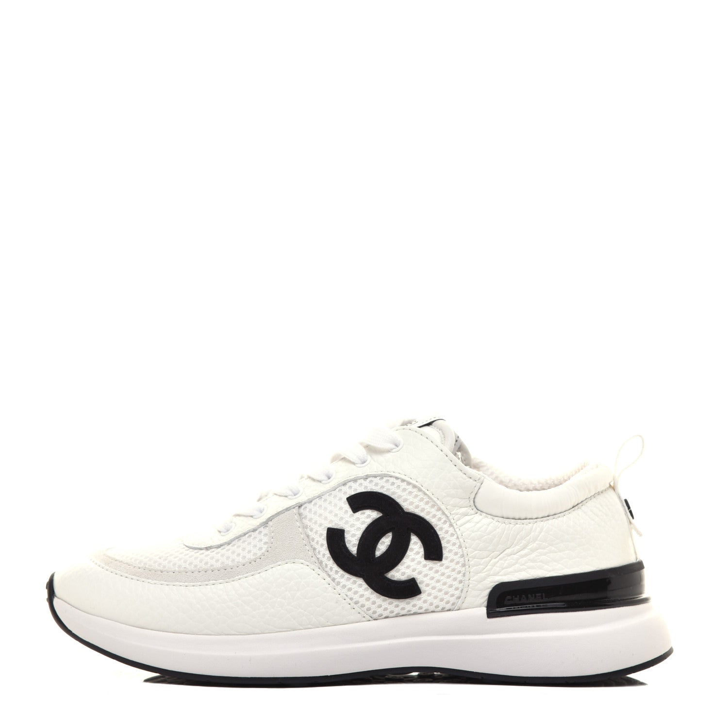 Chanel Calfskin Mesh Lycra Suede Womens Logo Sneakers 38 White 1 of 10