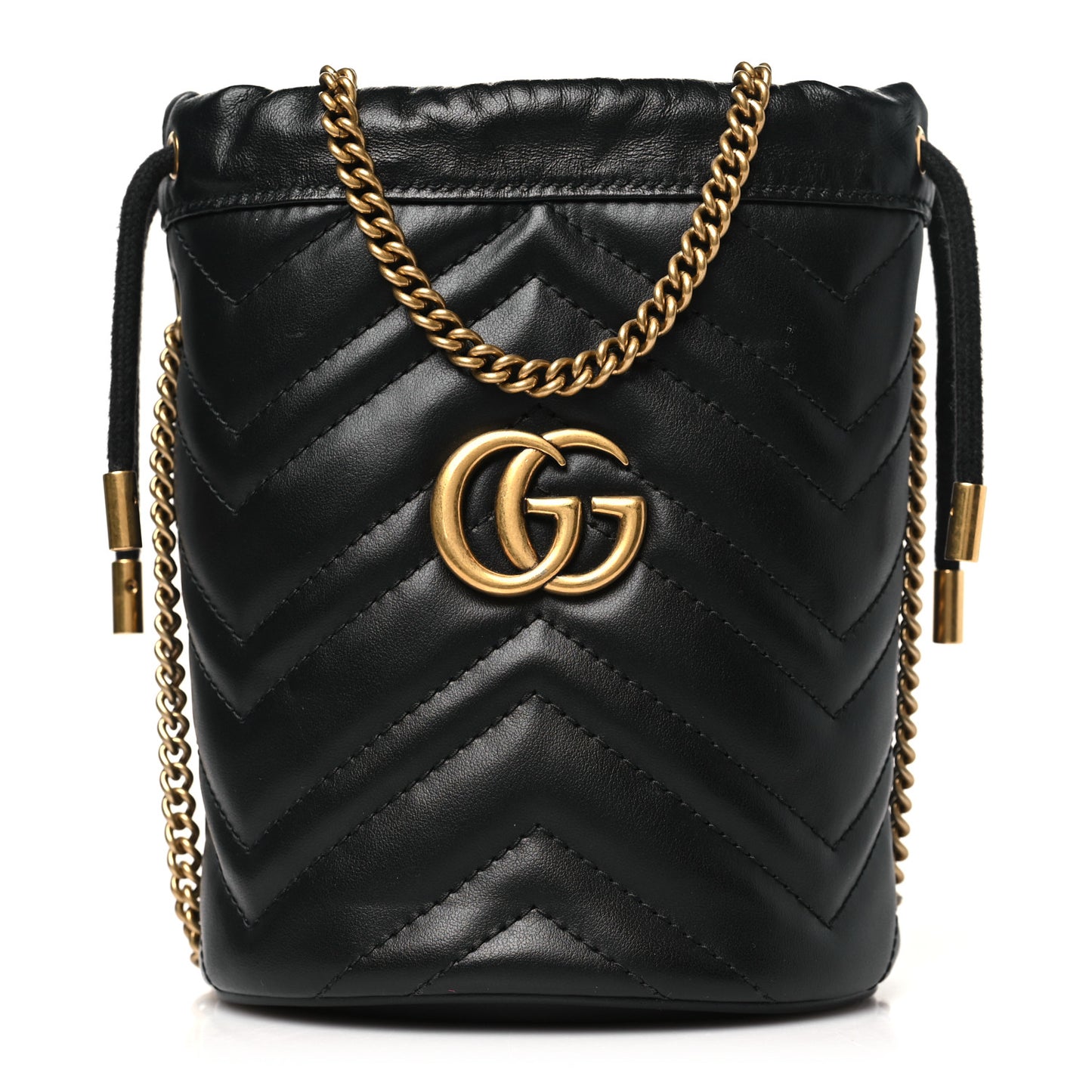 Calfskin Matelasse Mini GG Marmont 2.0 Bucket Bag Black