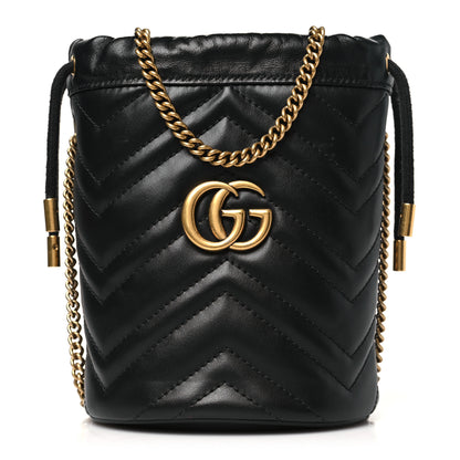 Gucci Calfskin Matelasse Mini GG Marmont 2.0 Bucket Bag Black 1 of 10