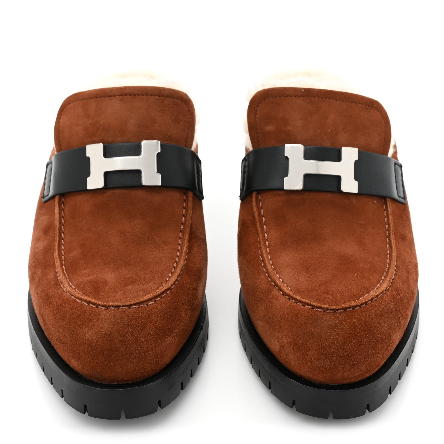 Hermes Suede Goatskin Woolskin Flore 60 Mules 39.5 Brun Amourette Ecru 2 of 10