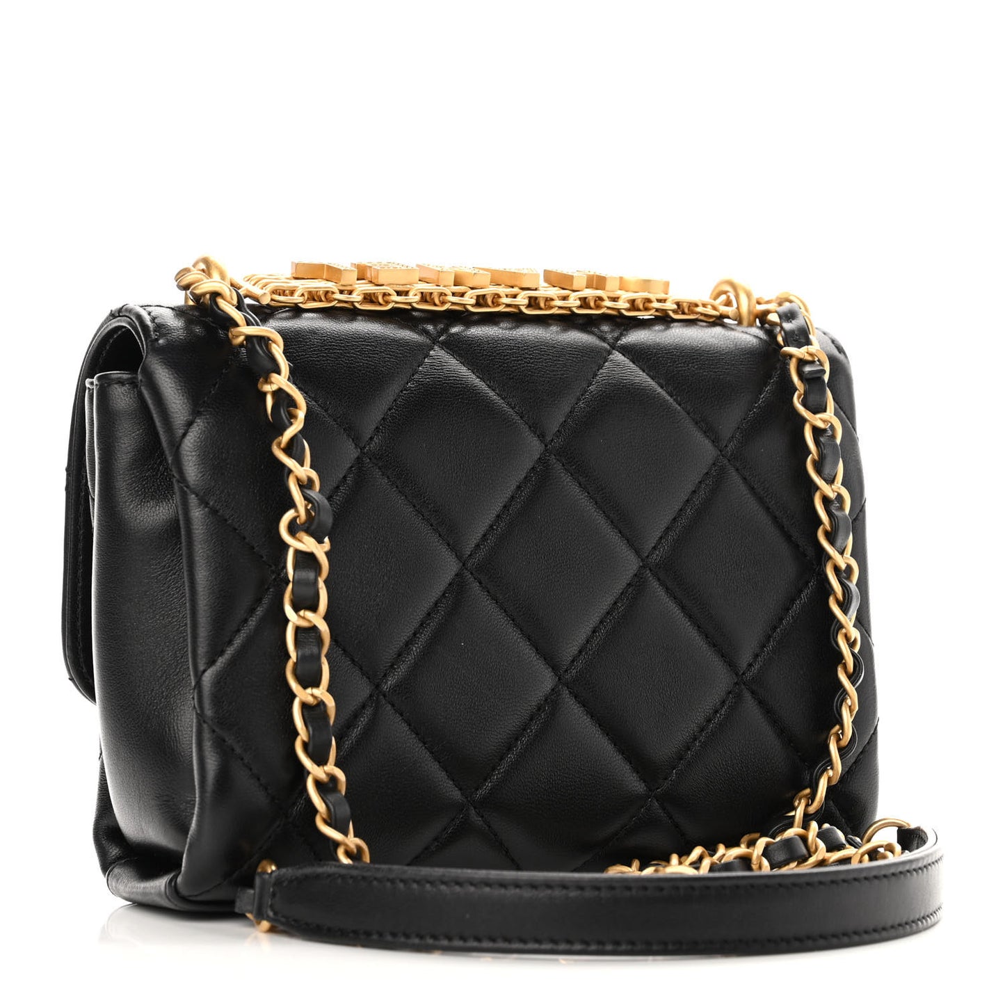 Lambskin Quilted Mini CC Crystal Logo Chain Flap Black
