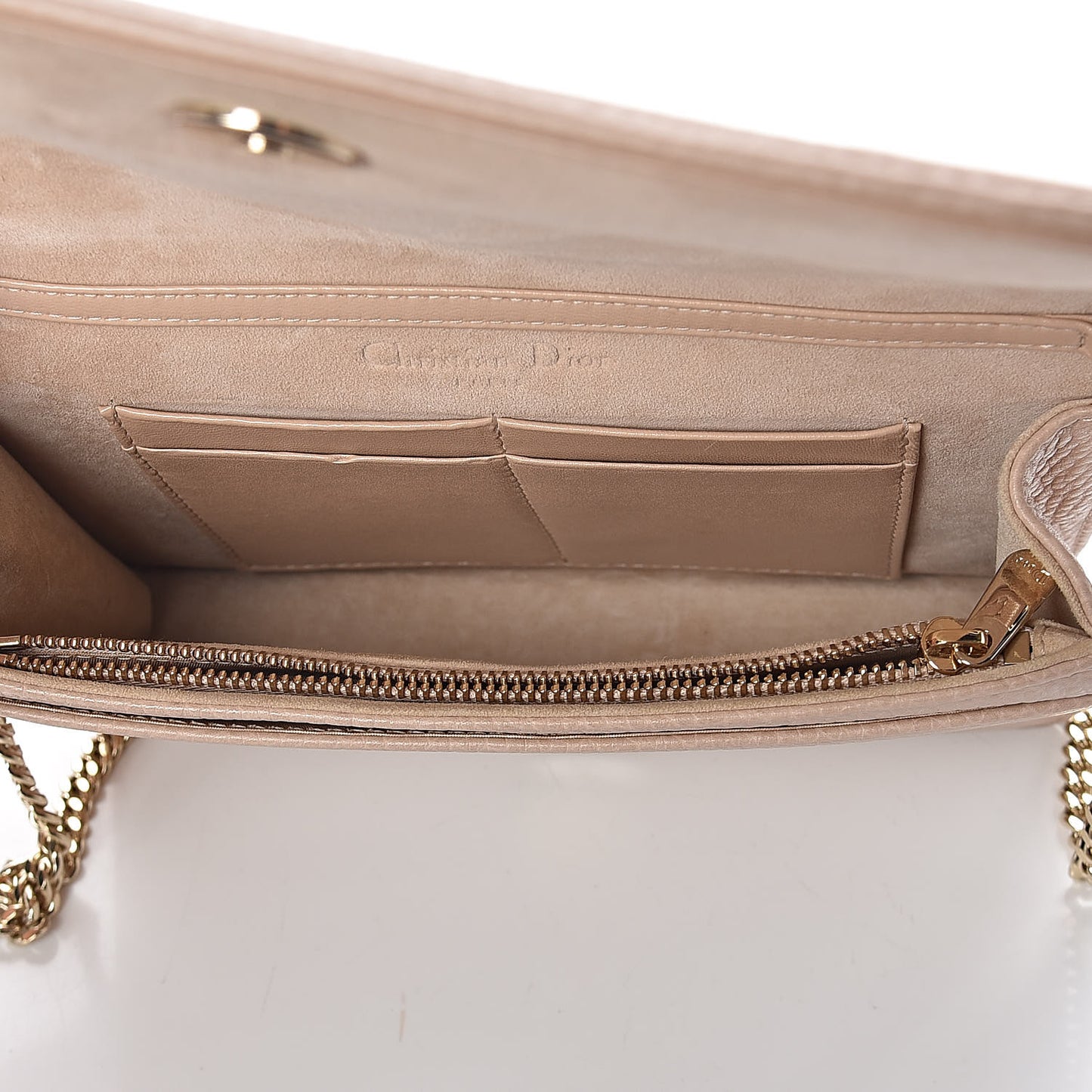 Grained Calfskin Diorama Wallet on Chain Pouch Nude