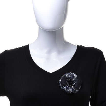 Chanel Tweed Camellia Pin Brooch Navy Blue White 2 of 4