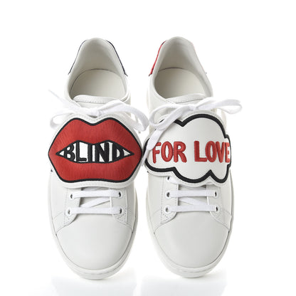 Gucci Calfskin Ayers Blind For Love Embroidered Womens Ace Sneakers 37 White 8 of 9