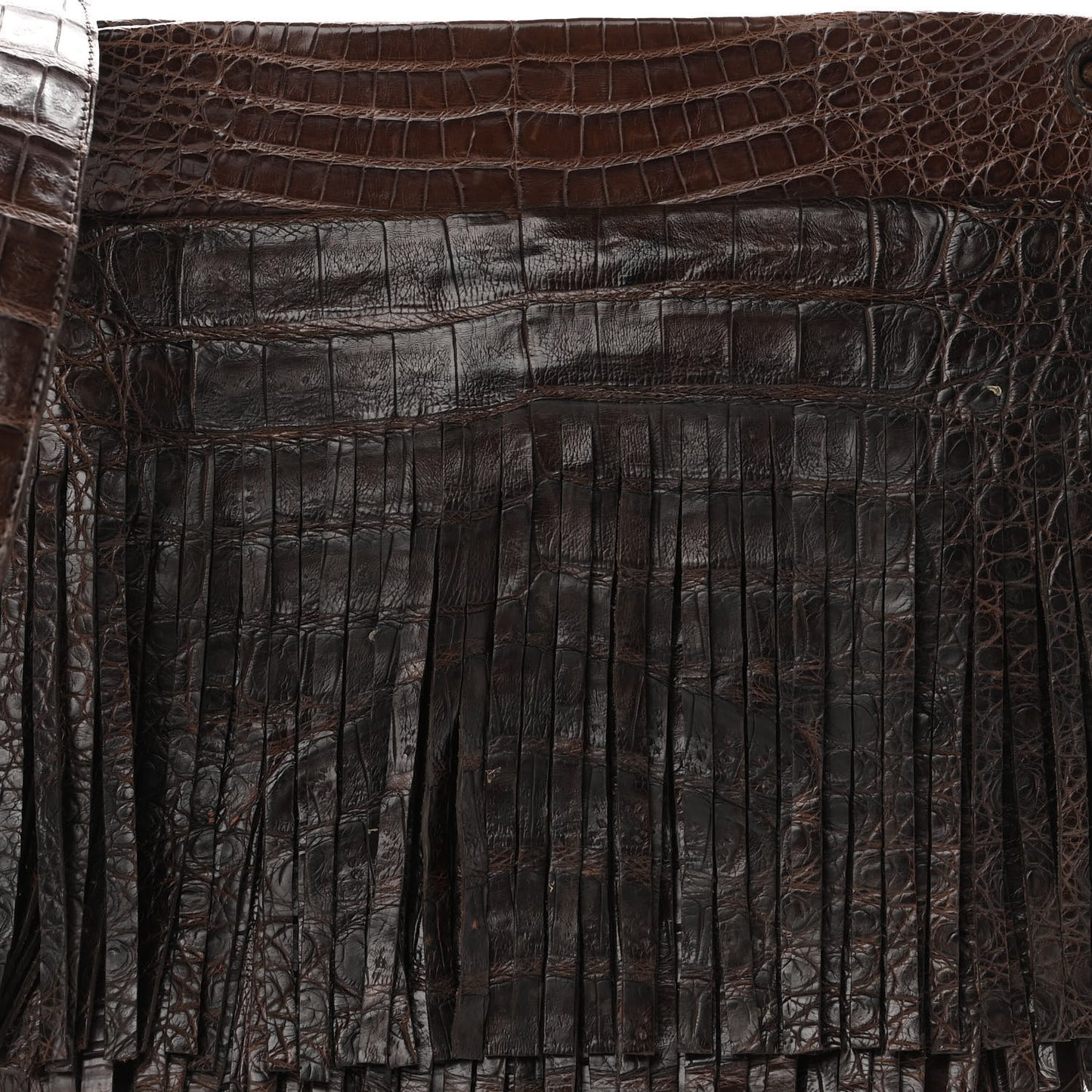 Crocodile Fringe Crossbody Clutch Brown