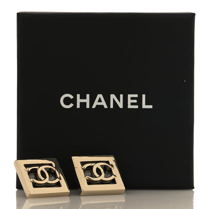 Chanel Metal Enamel CC Square Earrings Gold Black 5 of 5