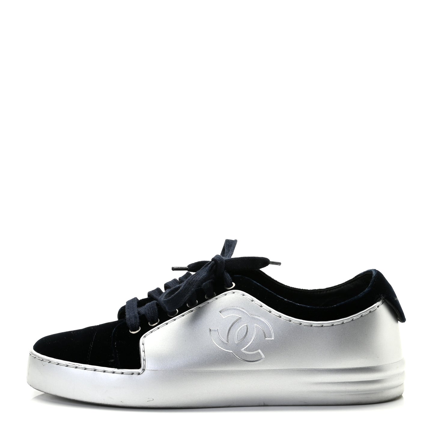 Calfskin Velvet Womens CC Sneakers 37.5 Navy