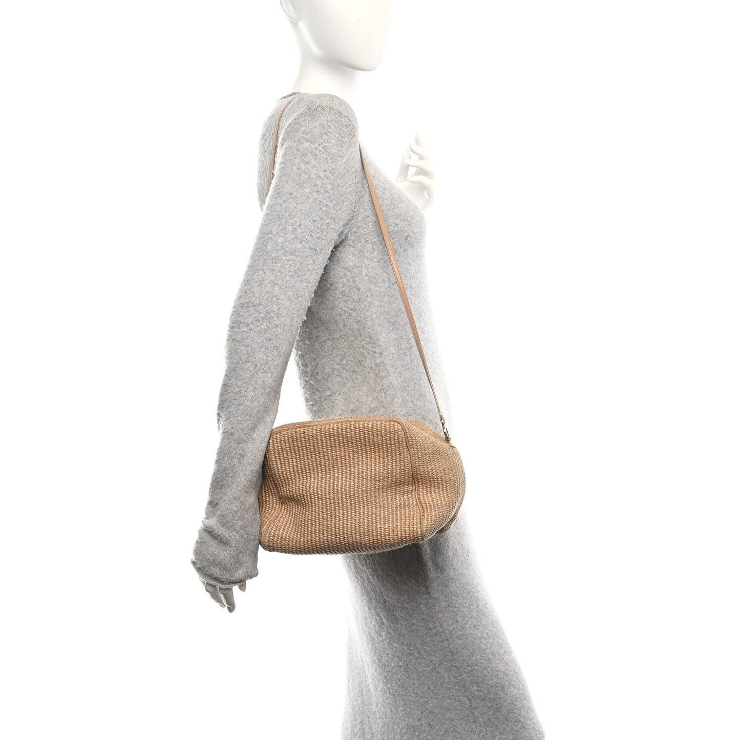 Cotton Raffia Puffy Pouch Clutch Bag