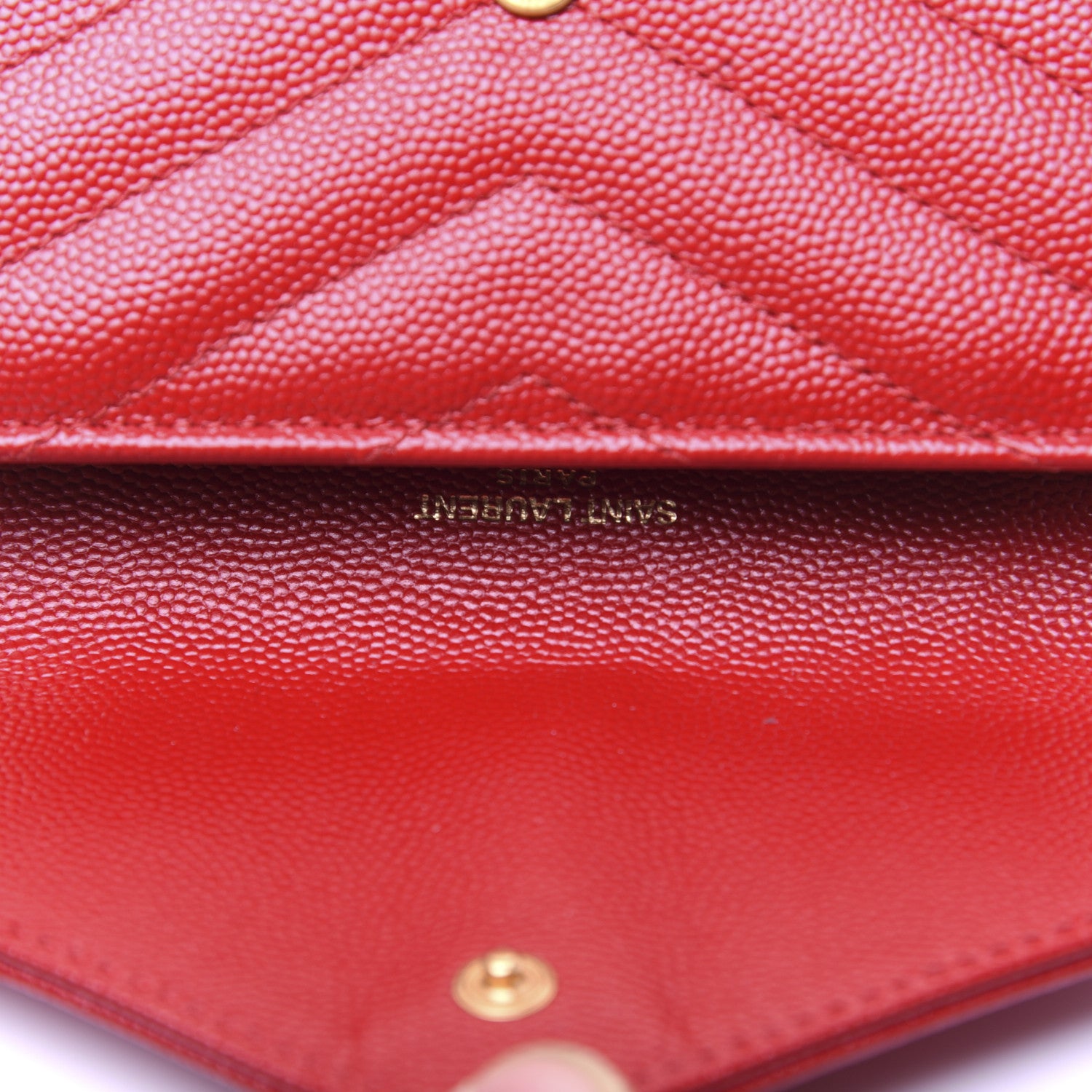 Saint Laurent Grain De Poudre Matelasse Chevron Small Monogram Envelope Wallet Bandana Red 10 of 12