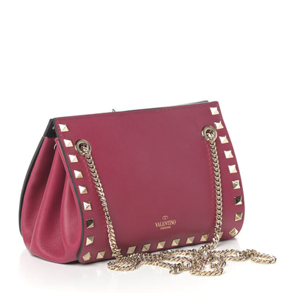 Valentino Garavani Vitello Mini Rockstud Flip-Lock Chain Shoulder Bag Raspberry 3 of 8