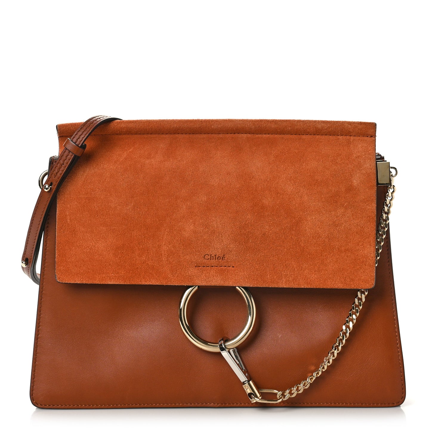 Suede Calfskin Medium Faye Shoulder Bag Tobacco