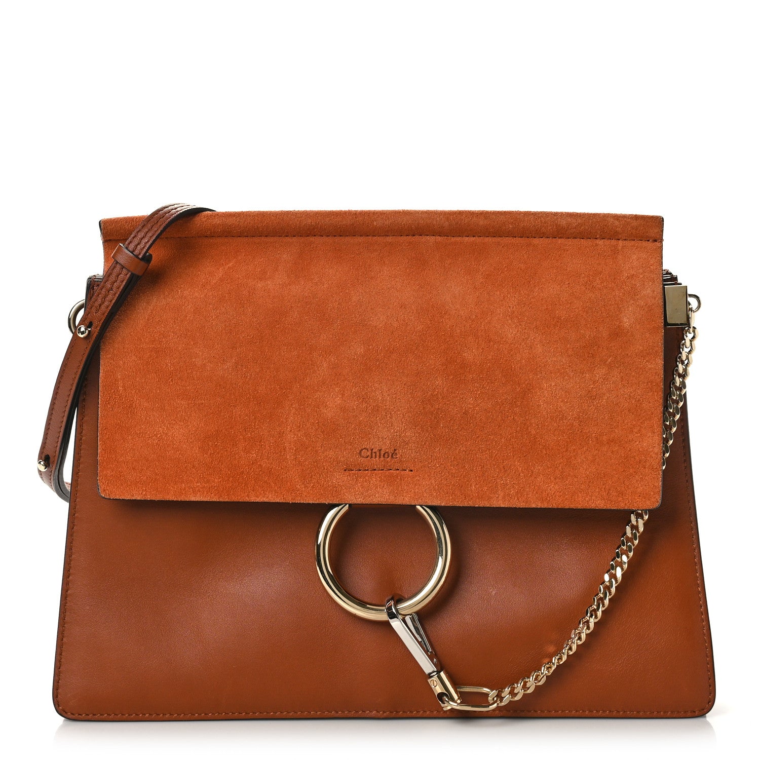 Chloe Suede Calfskin Medium Faye Shoulder Bag Tobacco 1 of 9