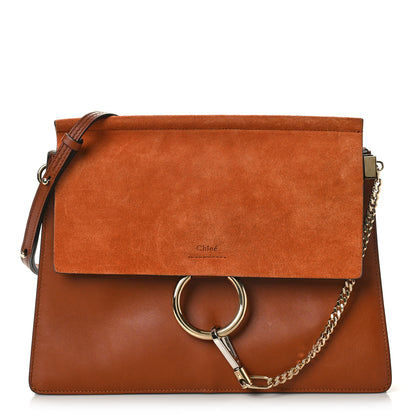 Chloe Suede Calfskin Medium Faye Shoulder Bag Tobacco 1 of 9