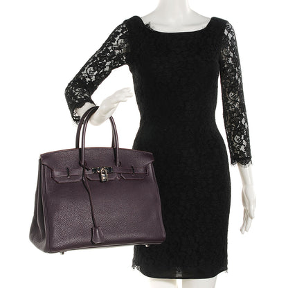Hermes Taurillon Clemence Birkin 35 Raisin 2 of 58