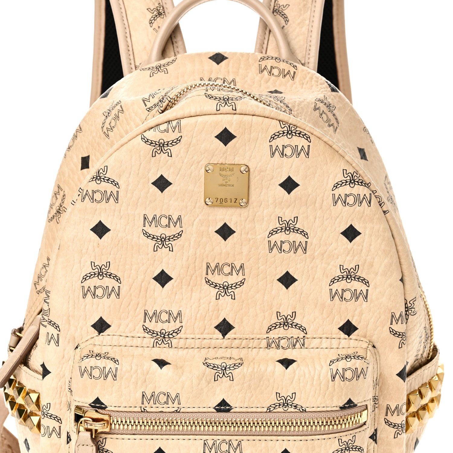 MCM ロゴプリント バックパック NEW $990 MCM Black Visetos Orange/Tan STARK MAXI LOGO Monogrammed