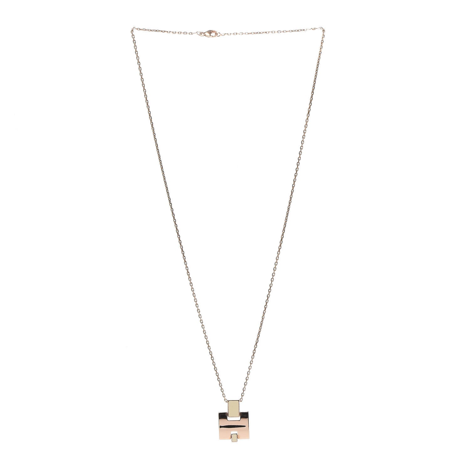 Hermes Rose Gold Plated Lacquered Eileen Pendant Necklace Ecru 3 of 7