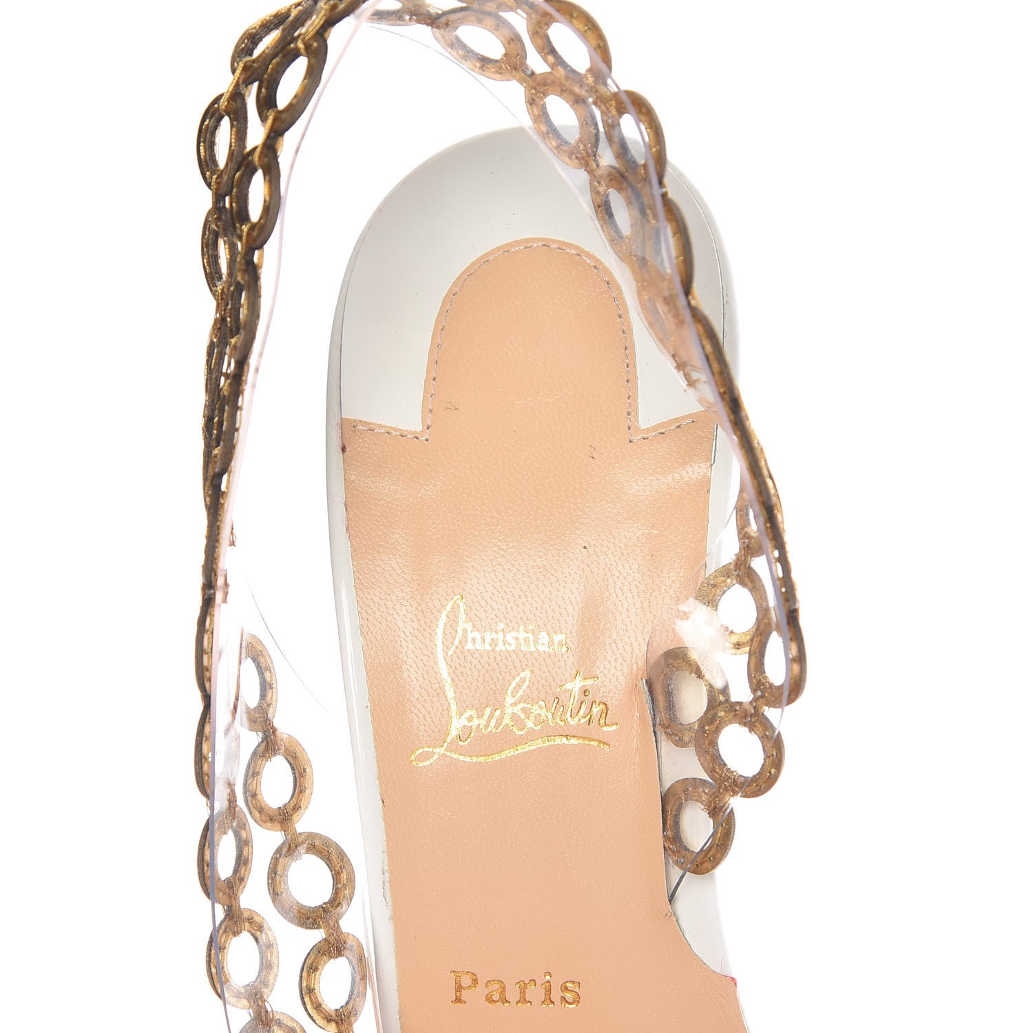 Christian Louboutin Patent PVC Malaika Half Dorsay 100 Pumps 38.5 White Gold 7 of 10