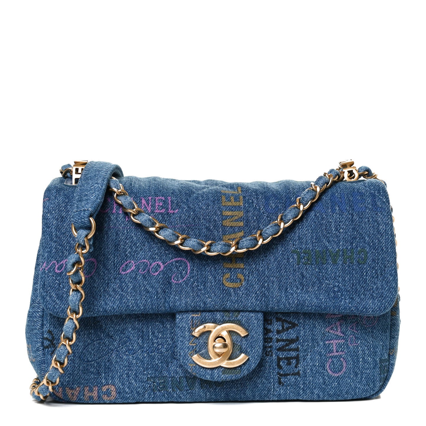 Denim Quilted Mini Denim Mood Rectangular Flap Blue Multicolor