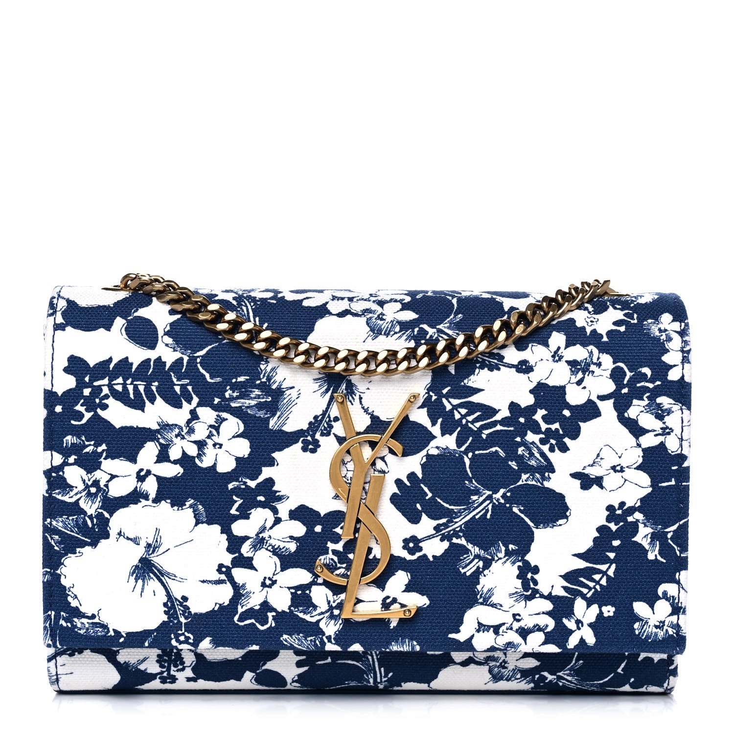 Saint Laurent Canvas Small Monogram Hibiscus Print Kate Satchel Blue 1 of 12