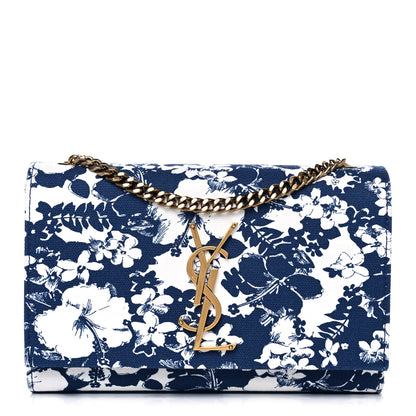 Saint Laurent Canvas Small Monogram Hibiscus Print Kate Satchel Blue 1 of 12