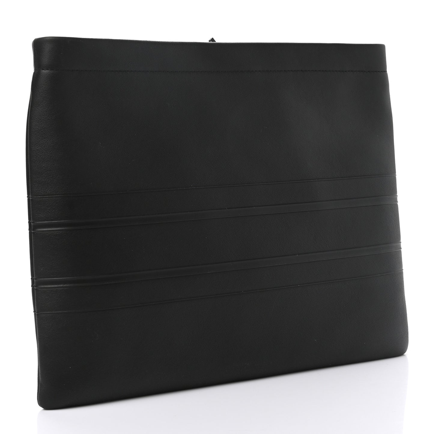 Calfskin Embossed Logo Zip Clutch Black