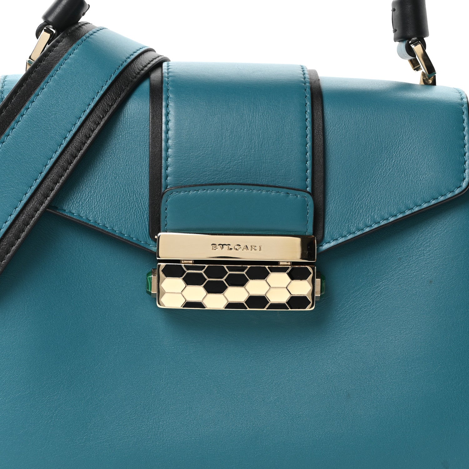 Bulgari Calfskin Serpenti Viper Top Handle Bag Blue Black 8 of 10