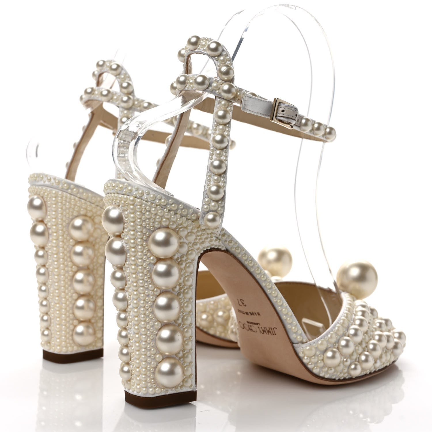 Jimmy Choo Pearl Satin Sacaria 120 Sandals 37 White 4 of 7