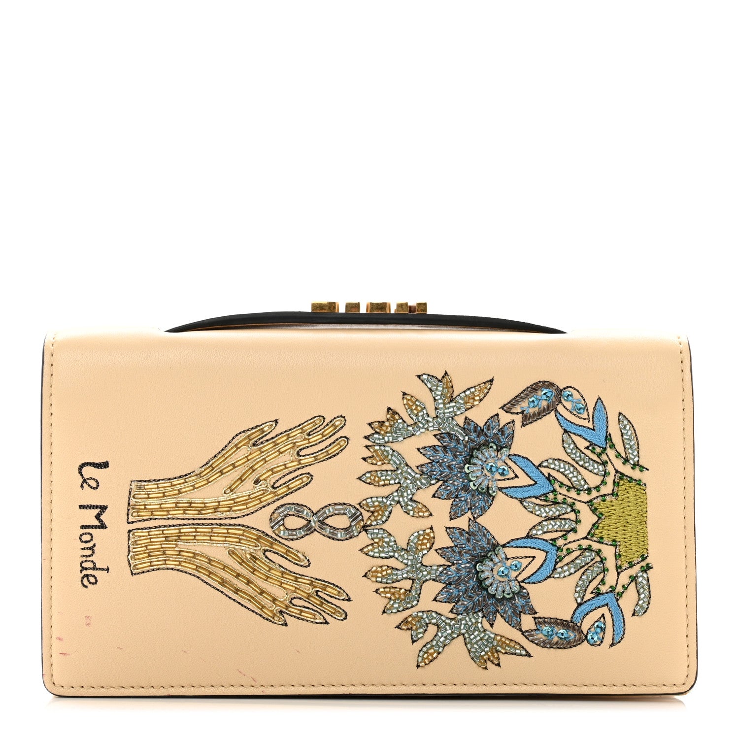 Christian Dior Lambskin Embroidered Le Monde Tarot Pouch Clutch Beige 1 of 7