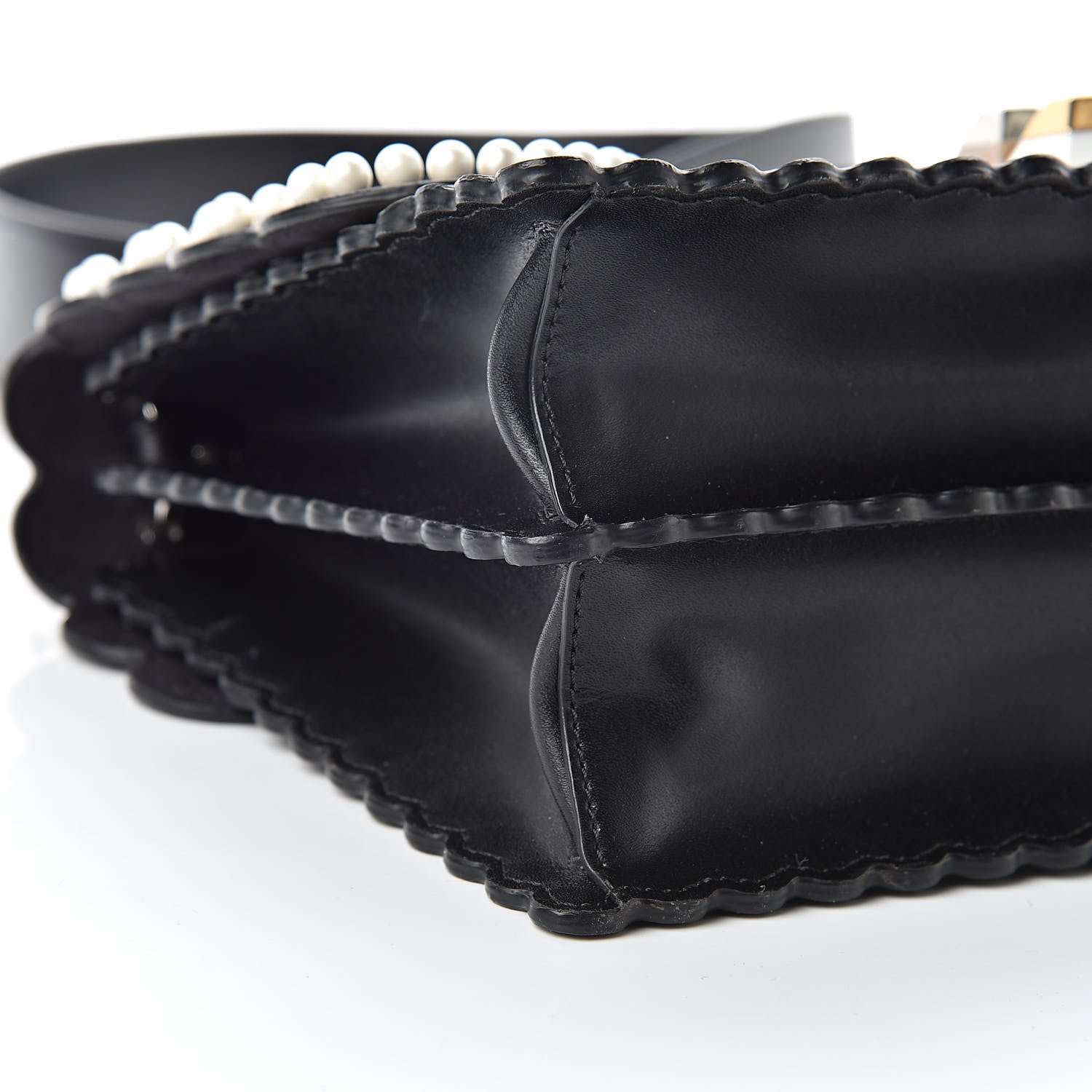 Fendi Vitello Liberty Pearl Bi-Color Flowers and Bows Scalloped Studded Kan I Shoulder Bag Black Camelia 9 of 12