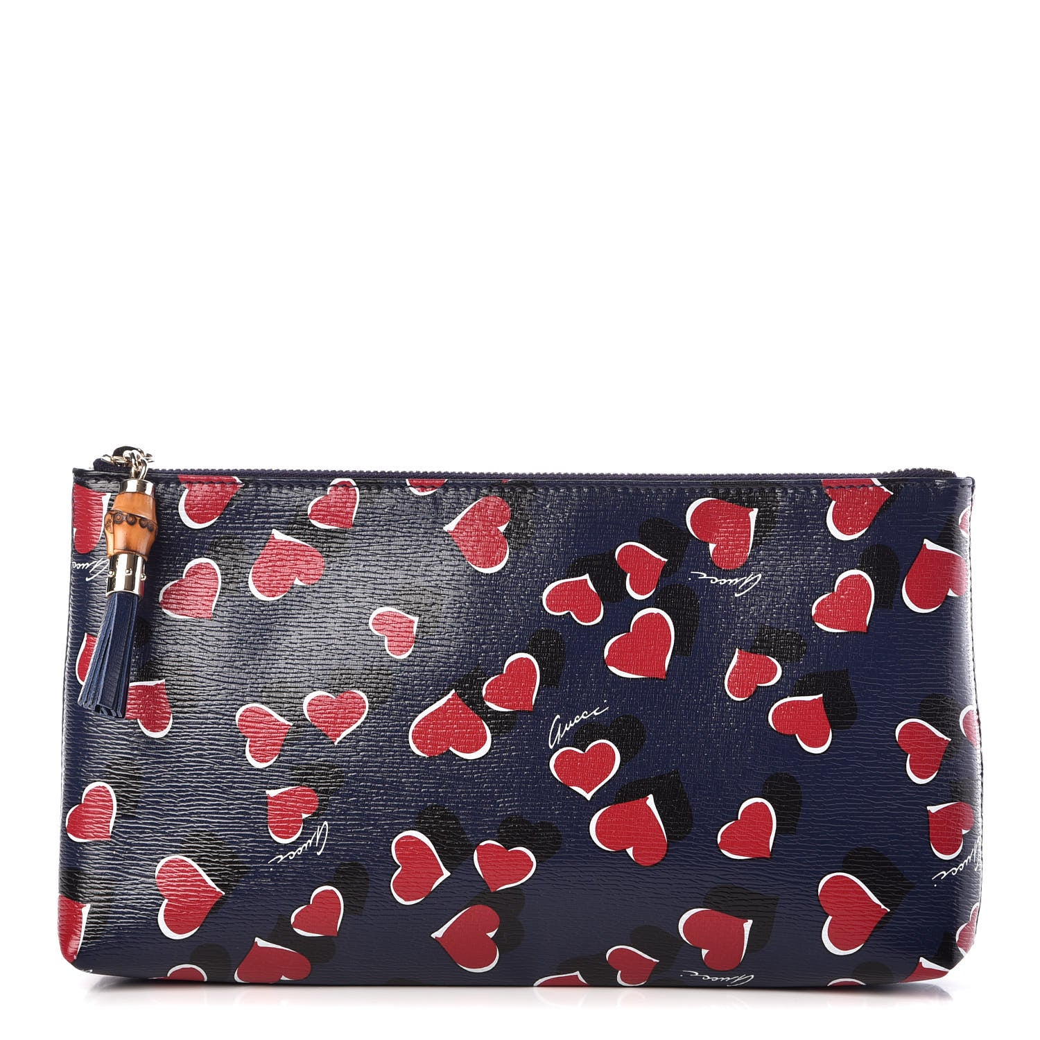 Gucci Calfskin Heartbeat Print Large Pouch Blue 1 of 7